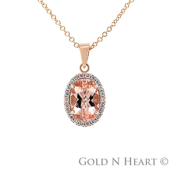 Rose Gold 3 Carat Oval Morganite Pendant on 16" Chain