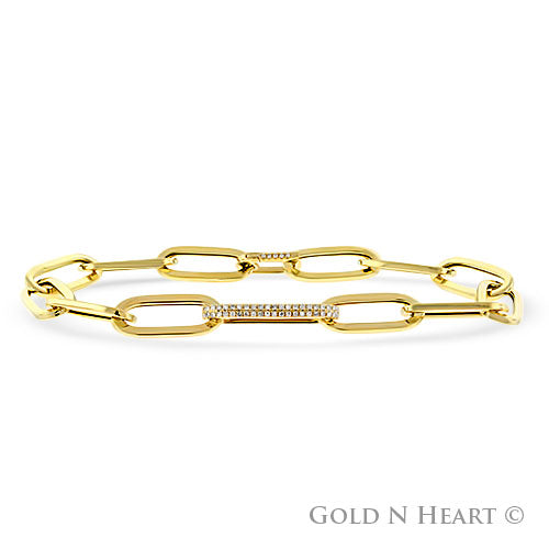 Paperclip Bracelet in 14k Yellow Gold with Diamond Link & Clasp