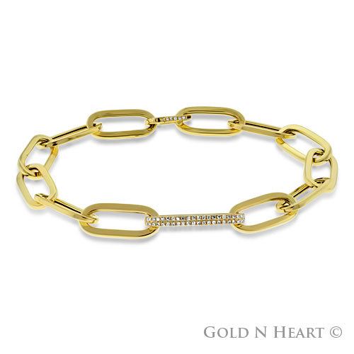 Paperclip Bracelet in 14k Yellow Gold with Diamond Link & Clasp