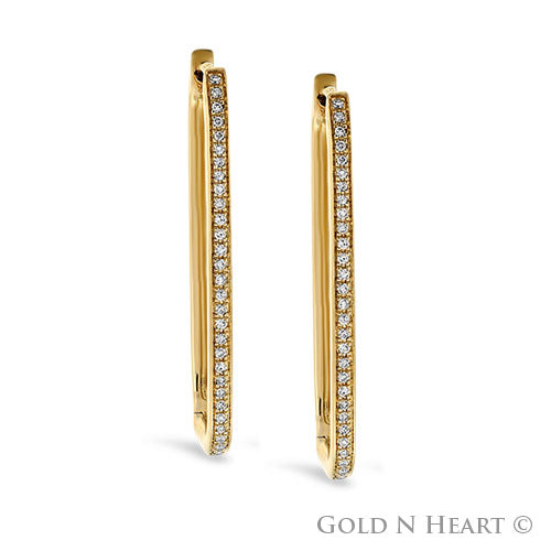 Paperclip Diamond Hoops in 14k Yellow Gold
