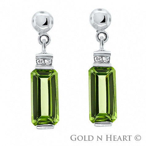 Peridot Drop Earrings with Diamonds in 14K White Gold