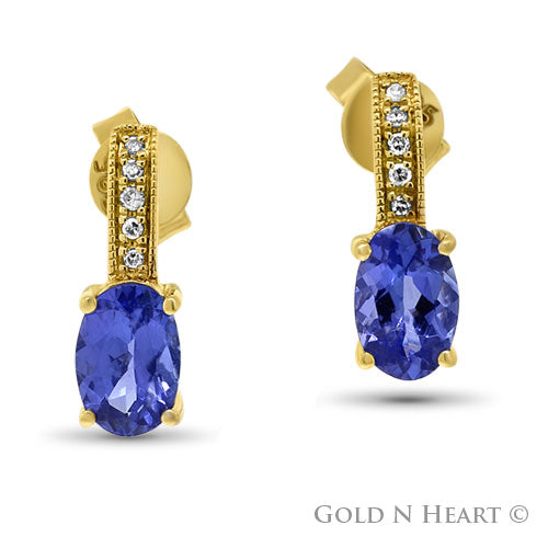 Tanzanite & Diamond Drop Studs