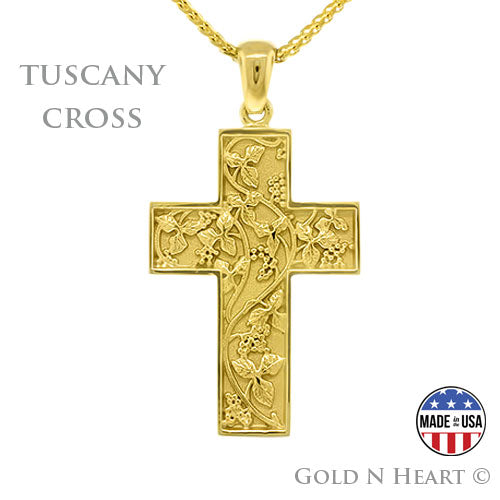 Tuscany Grapevine Solid 14K Cross Pendant