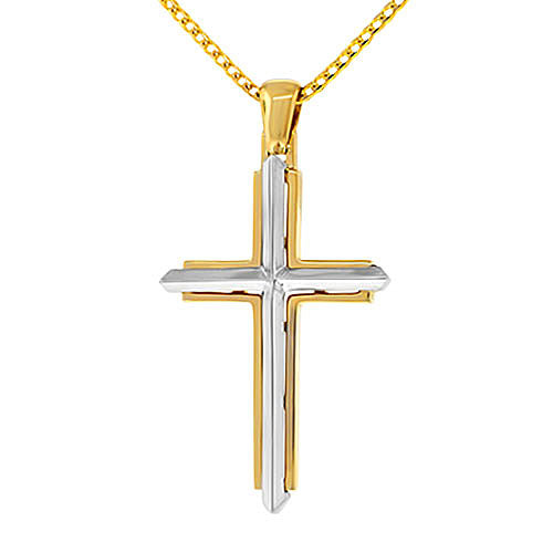 14K White & Yellow Gold Knife-Edge Cross Pendant