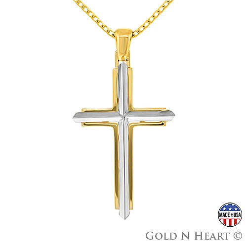 14K White & Yellow Gold Knife-Edge Cross Pendant